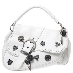 مملوكة مسبقًا Dior White Leather Gaucho Alpine Saddle Bag