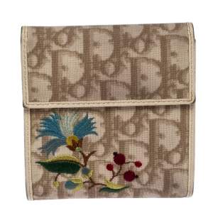 Dior Multicolor Embroidered Diorissimo Coated Canvas Flap Compact Wallet