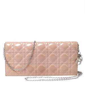 Pre Owned حقيبة كلتش ديور ليدي ديور بسلسلة جلد لامع كاناج مبطن بيج