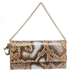 Pre Owned Dior Beige Python Lady Dior Wallet On Chain