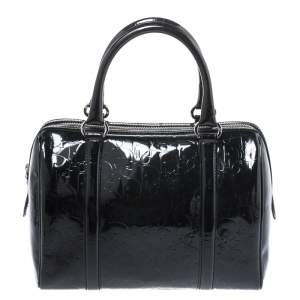 Dior Black Oblique Monogram Patent Leather Boston Bag