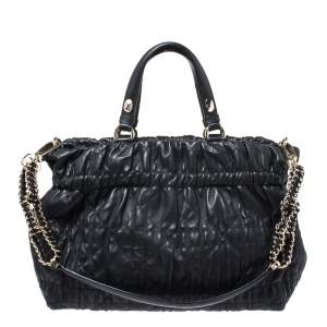 Pre Owned Dior Black Quilted Cannage Leather Delices Gaufre Tote