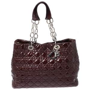 Pre Owned Dior Red Cannage Patent Leather Soft Lady Dior Shopper Tote