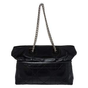Pre Owned Dior Black Cannage Leather Granville Chain Link Tote