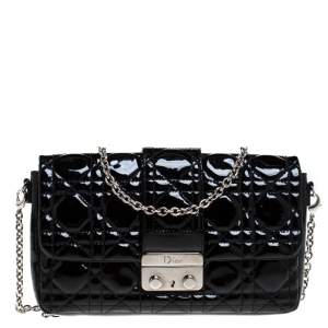 Dior Black Cannage Patent Leather Small Miss Dior Flap Bag