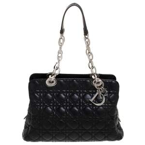 Pre Owned Dior Black Cannage Quilted Leather Small Dior Soft Zipped Tote