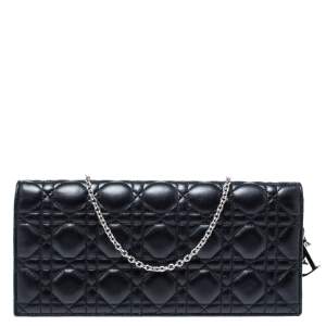 مملوكة مسبقًا Dior Black Quilted Cannage Leather Lady Dior Chain Clutch