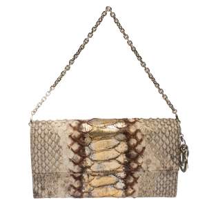مملوكة مسبقًا Dior Gold/Beige Python Wallet on Chain