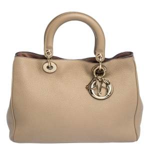 Pre Owned Dior Beige Leather Medium Diorissimo Shopper Tote