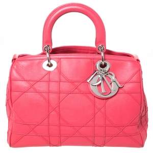 Pre Owned Dior Coral Pink Cannage Leather Granville Polochon Satchel