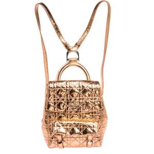 Dior Metallic Peach Cannage Patent Leather Stardust Backpack