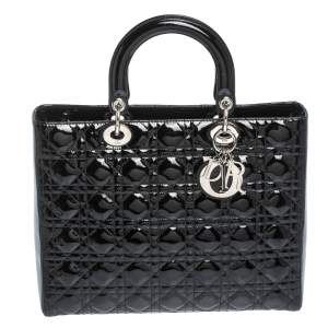مملوكة مسبقًا Dior Black Cannage Patent Leather Large Lady Dior Tote