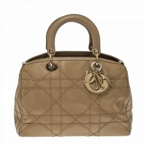 Pre Owned Dior Beige Cannage Quilted Leather Granville Polochon Satchel