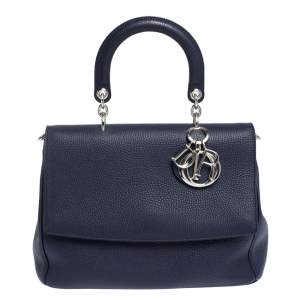 Pre Owned Dior Navy Blue Leather Large Be Dior Flap Top Handle Bag