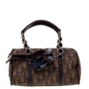 Pre Owned Dior Brown Oblique Print Coated Canvas and Velvet Romantique Satchel