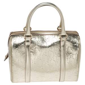 Dior Metallic Gold Oblique Monogram Leather Boston Bag