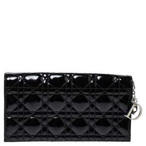 مملوكة مسبقًا Dior Black Cannage Patent Leather Lady Dior Chain Clutch