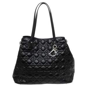 Pre Owned Dior Black Cannage Coated Canvas Medium Panarea Tote