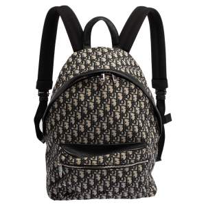 Dior Navy Blue/White Oblique Canvas and Leather Rider Backpack