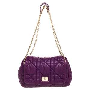 Pre Owned Dior Purple Cannage Leather Chain Flap Shoulder Bag