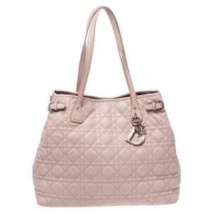 Pre Owned Dior Dusty Pink Cannage Coated Canvas Medium Panarea Tote