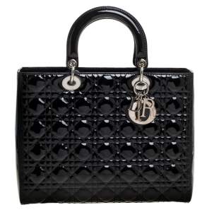 مملوكة مسبقًا Dior Black Patent Leather Large Lady Dior Tote