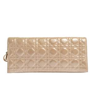 مملوكة مسبقًا Dior Gold Cannage Iridescent Leather Foldover Clutch