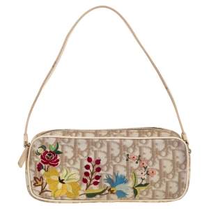 مملوكة مسبقًا Dior Beige Oblique Canvas Floral Embroidered Clutch Bag