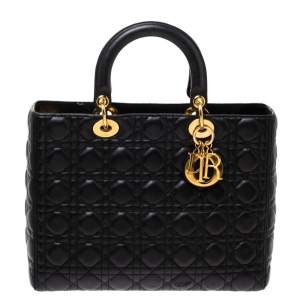 Dior Black Cannage Leather Large Lady Dior Tote
