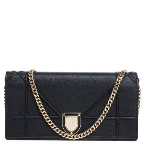 Pre Owned Dior Black Leather Diorama Wallet on Chain