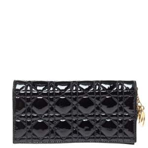 مملوكة مسبقًا Dior Black Cannage Patent Leather Soft Lady Dior Chain Clutch