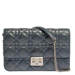 مملوكة مسبقًا Dior Blue Shimmer Leather Miss Dior Promenade Chain Bag