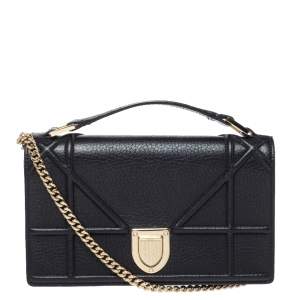 Pre Owned Dior Black Leather Diorama Wallet on Chain
