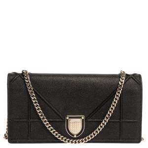 Pre Owned Dior Black Leather Diorama Wallet On Chain