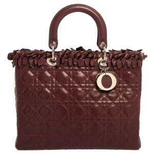 Pre Owned Dior Burgundy Cannage Leather Large Lady Dior Tote