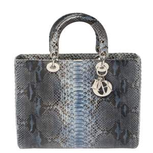 مملوكة مسبقًا حقيبة يد ديور ليدي ديور كبيرة جلد ثعبان أزرق