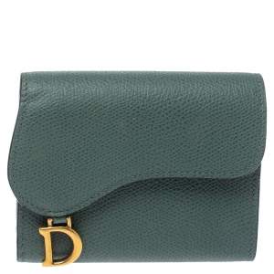 Pre Owned Dior Green Leather Saddle Trifold Wallet 