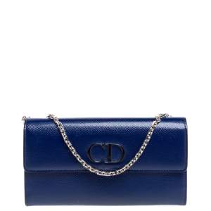 Pre Owned Dior Blue Patent Leather Mania Rendez-Vous Wallet on Chain