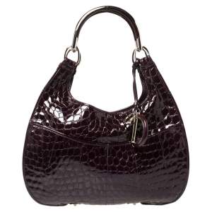 مملوكة مسبقًا  Dior Purple Croc Embossed Patent Leather 61 Tote