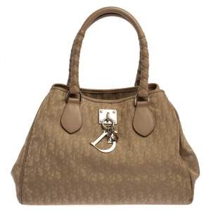 Pre Owned Dior Beige Oblique Nylon and Leather Lovely Tote 