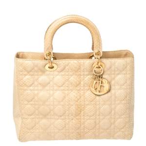 Pre Owned Dior Beige Python Large Limited Edition Lady Dior Tote