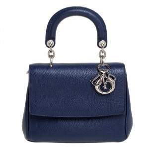 Pre Owned Dior Navy Blue Leather Mini Be Dior Top Handle Bag