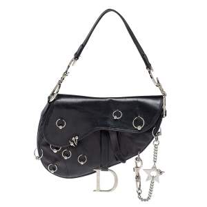 Pre Owned Dior Black Leather Hardcore Piercing Saddle Bag