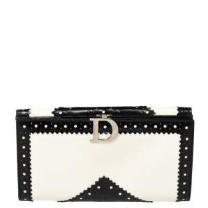 Dior Black/White Brogues Patent Leather Continental Wallet