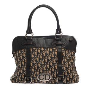 Pre Owned حقيبة ديور فينتدج تروتر ترافيلر جلد و كانفاس بالشعار أزرق كحلي/أسود