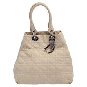 Pre Owned Dior Beige Cannage Quilted Leather Soft Lady Dior Tote