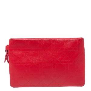 مملوكة مسبقًا Dior Red Cannage Coated Canvas Panarea Clutch