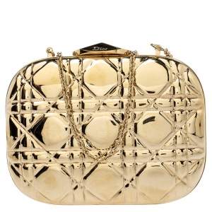 مملوكة مسبقًا Dior Gold Metal Cannage Quilted Clutch Bag