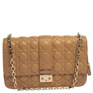 مملوكة مسبقًا Dior Beige Cannage Leather Large Miss Dior Flap Bag
