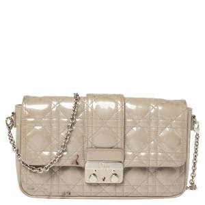 مملوكة مسبقًا Dior Grey Cannage Patent Leather Miss Dior Promenade Clutch Bag